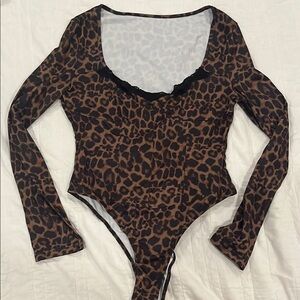 shein Leopard Print Long Sleeve Bodysuit